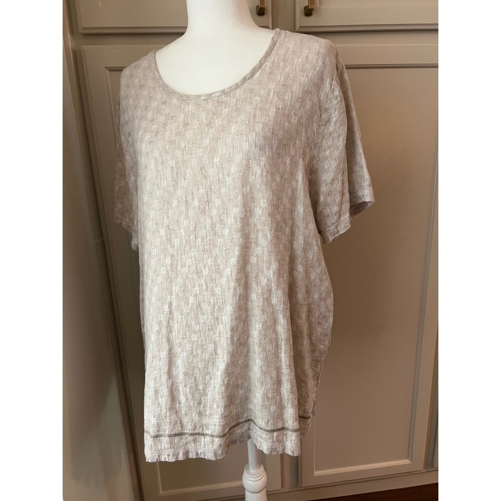 FLAX Oatmeal Linen Textured Tunic Top Scoop Neck Short Sleeve Size large - Picture 2 of 6